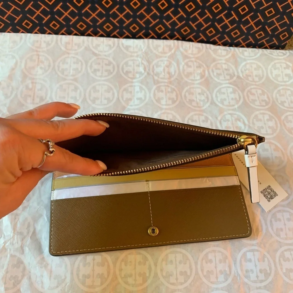 Tory Burch Walker Printed Zip Slim Wallet Ditsy Borders Floral